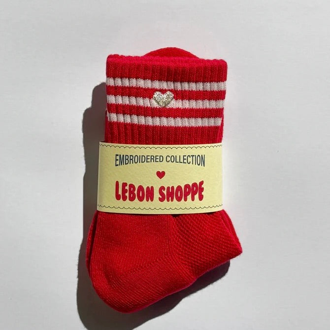 Embroidered Girlfriend Socks: Scarlet + Heart