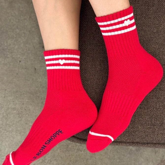 Embroidered Girlfriend Socks: Scarlet + Heart
