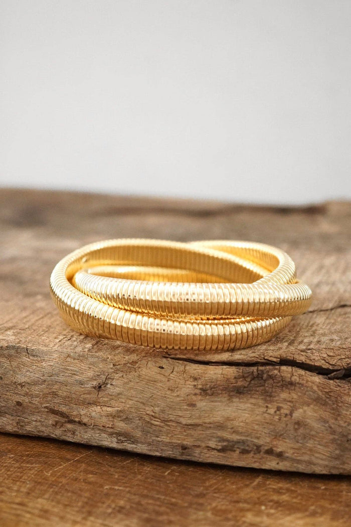 Gold tone triple strand flexy stretchy bracelet bangle watch band Snake chain Metal Herringbone layered bangle bracelet