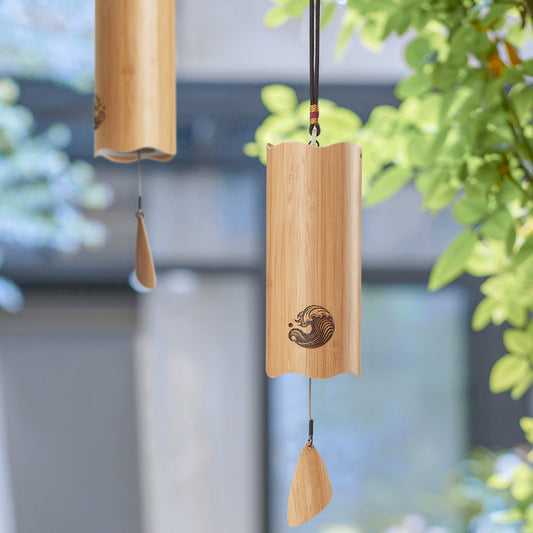 【Engravable】Hluru Nanmu Bamboo Wind Chime 8 Bars Double Swing for Relaxation - Wave Series