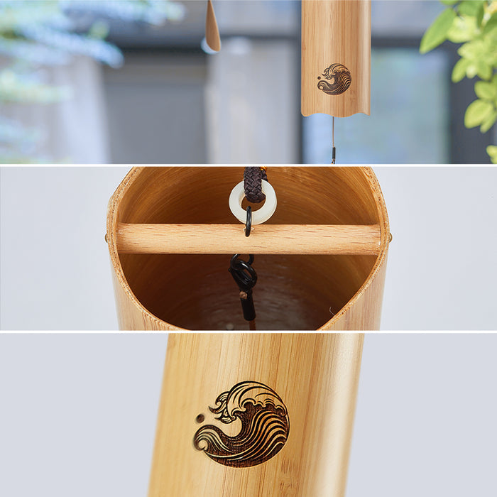 【Engravable】Hluru Nanmu Bamboo Wind Chime 8 Bars Double Swing for Relaxation - Wave Series
