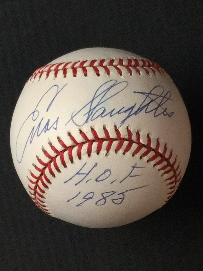 Enos Slaughter SIGNED Baseball St. Louis Cardinals w/Rare "HOF 1985" JSA Certified