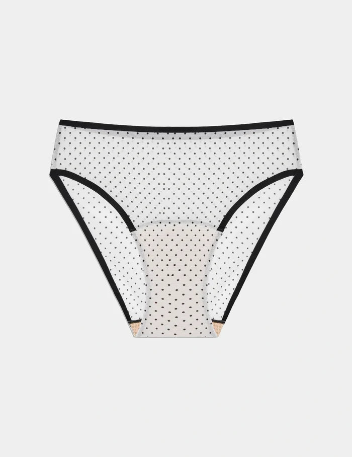 | Essential Full Mesh French Cut shown front-facing against a light gray background | White with Black Polka Dot