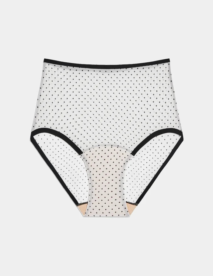 | Essential Full Mesh High Rise shown front-facing against a light gray background | White with Black Polka Dot