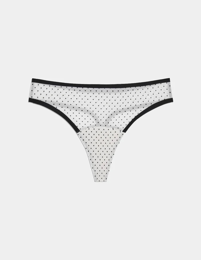 | Essential Full Mesh Thong shown front-facing against a light gray background | White with Black Polka Dot