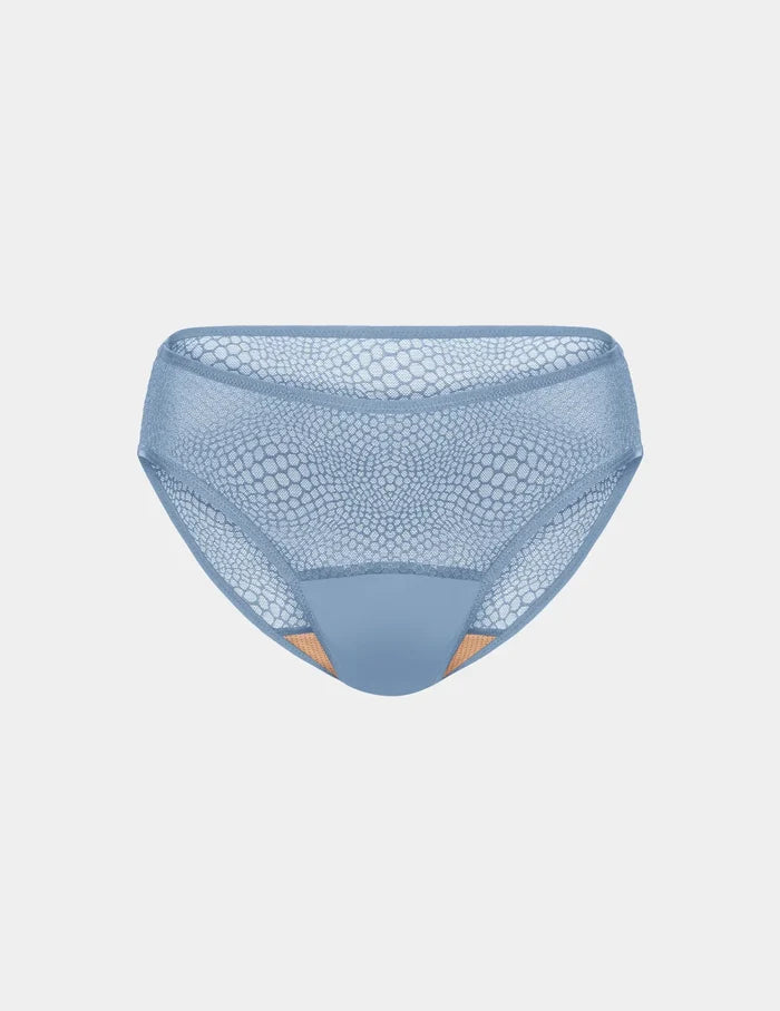 | Front view of model highlighting the coverage and fit | Chambray
