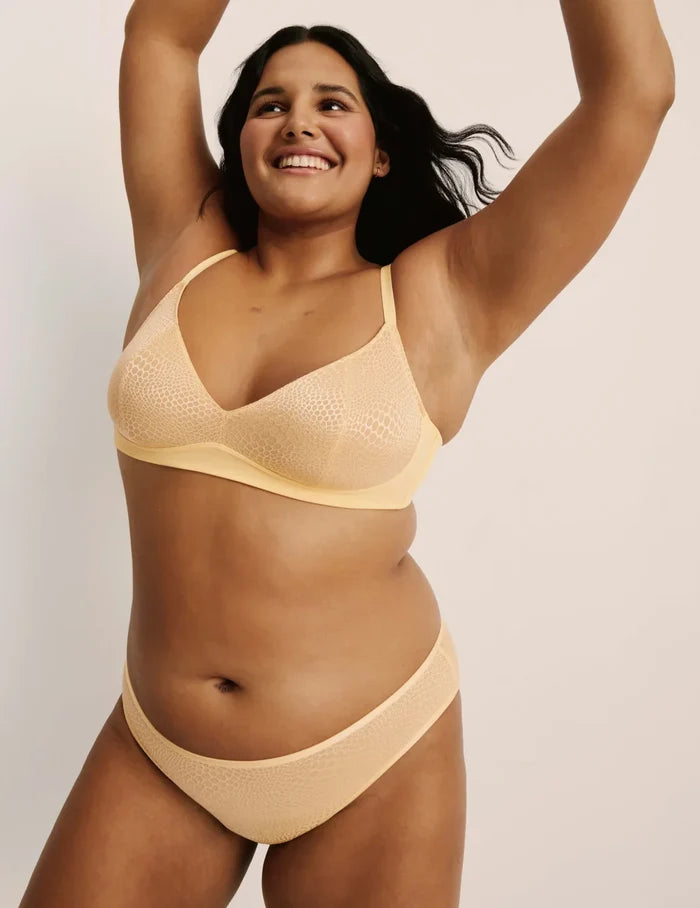 | Front view of model highlighting the coverage and fit | Buttercup