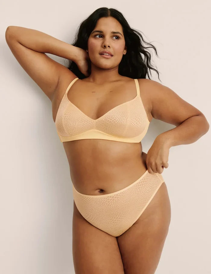 | Front view of model highlighting the coverage and fit | Buttercup