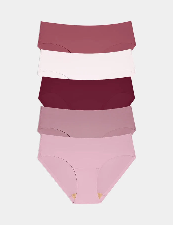 | Essential No-Show Bikini 5-Pack shown front-facing against a light gray background | Pink Multi