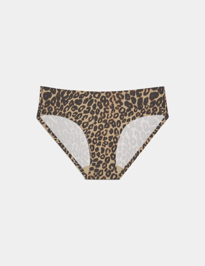 | Essential No-Show Bikini  shown front-facing against a light gray background | Cheetah Print