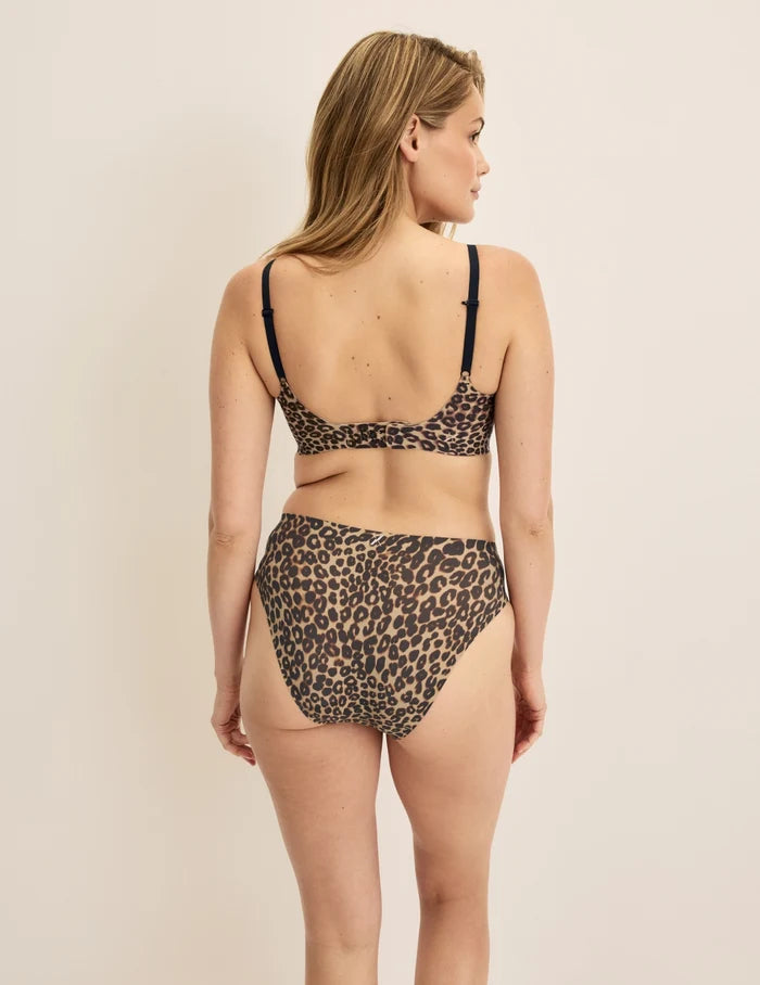 | Back view of model wearing the Essential No-Show French Cut highlighting the coverage and smooth fit | Cheetah Print