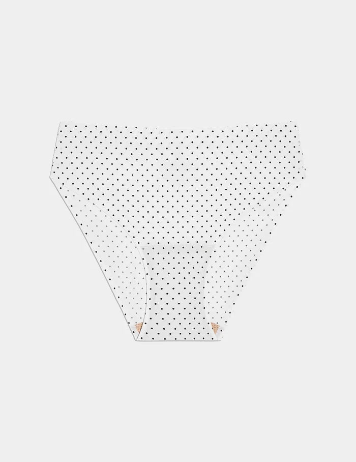 | Essential No-Show French Cut  shown front-facing against a light gray background | White with Black Polka Dot