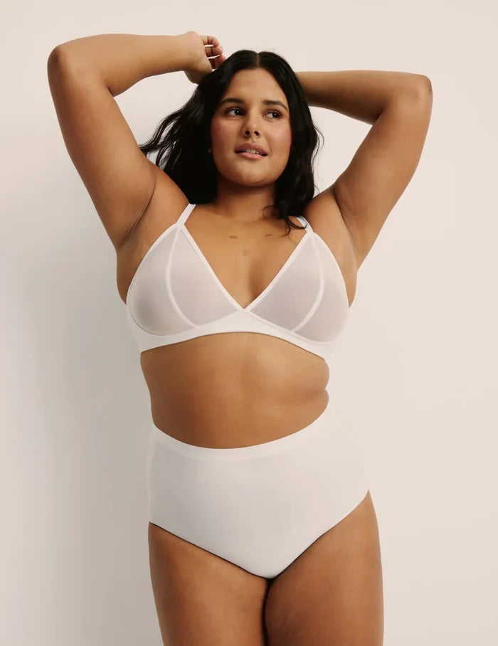 | Front view of model wearing the Essential No-Show High Rise 5-Pack highlighting the coverage and smooth fit | Pastels