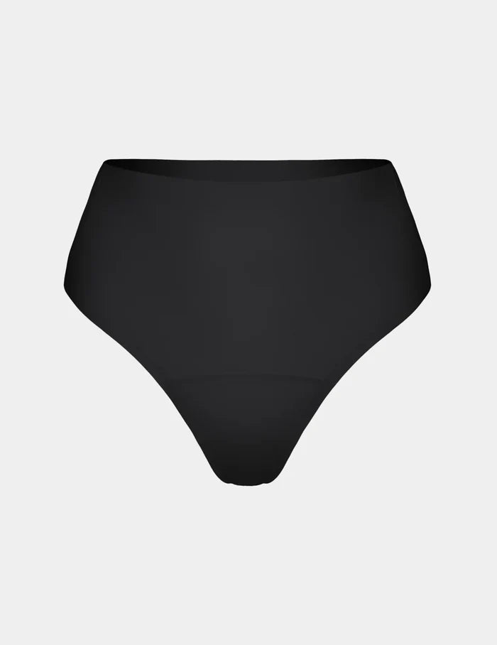| Essential No-Show High Rise Thong shown front-facing against a light gray background | Black