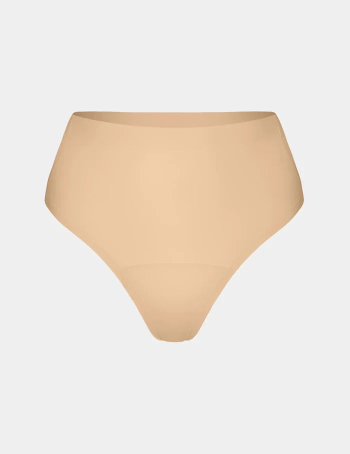 | Light Leakproof No-Show High Rise Thong shown front-facing against a light gray background | Warm Sand