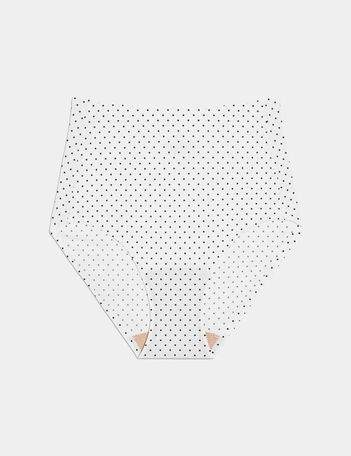 | Essential No-Show High Rise shown front-facing against a light gray background | White with Black Polka Dot