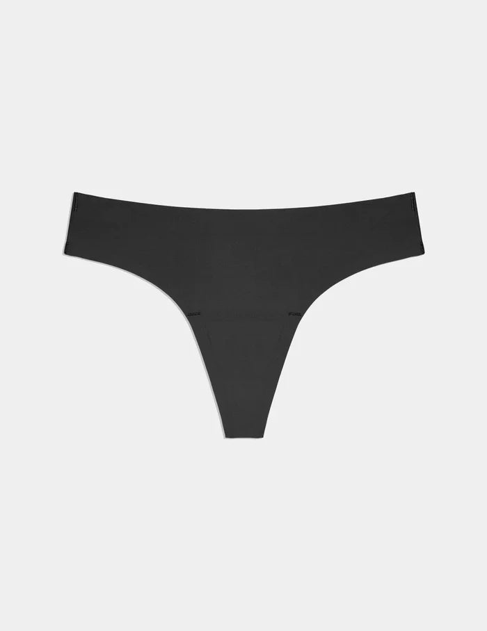 | Essential No-Show Thong shown front-facing against a light gray background | Black