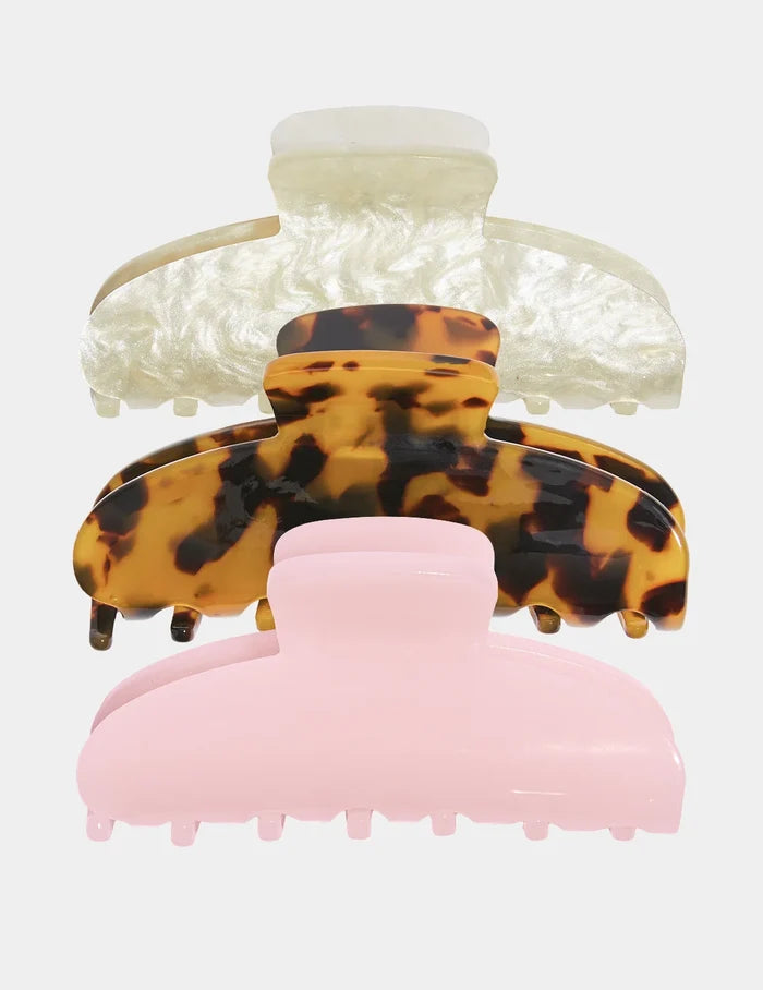 | Faux Marble Hair Clip 3-Pack shown front-facing against a light gray background | Ivory/Espresso/Rose Pink