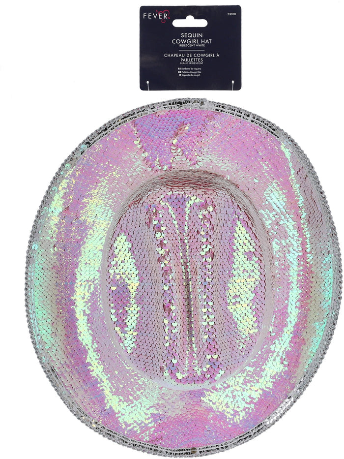Fever Deluxe Sequin Cowboy Hat, Iridescent White