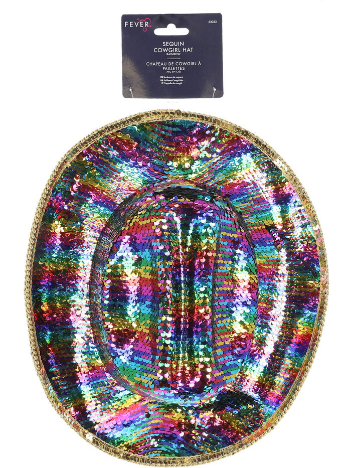 Fever Deluxe Sequin Cowboy Hat, Rainbow