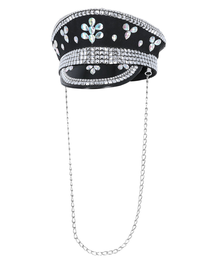 Fever Deluxe Sequin Studded Captains Hat, Black