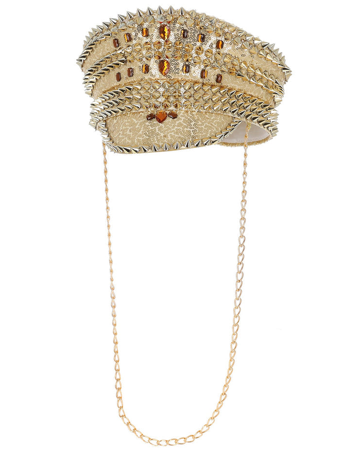 Fever Deluxe Sequin Studded Captains Hat, Gold