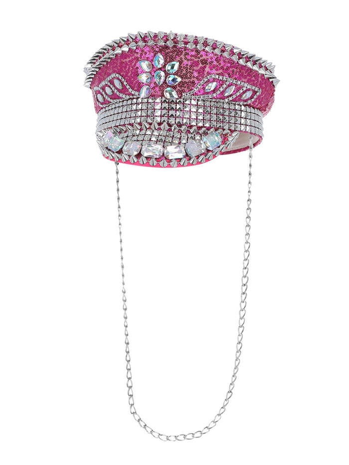 Fever Deluxe Sequin Studded Captains Hat, Hot Pink