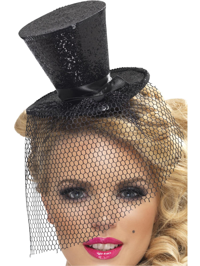 Fever Mini Top Hat on Headband, Black
