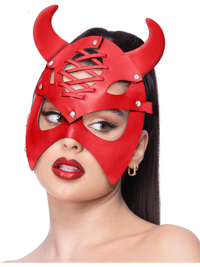 Fever Red Mock Leather Devil Mask