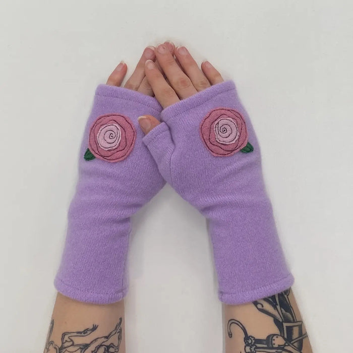 Fingerless Cashmere Gloves: Lilac Blooming Rose