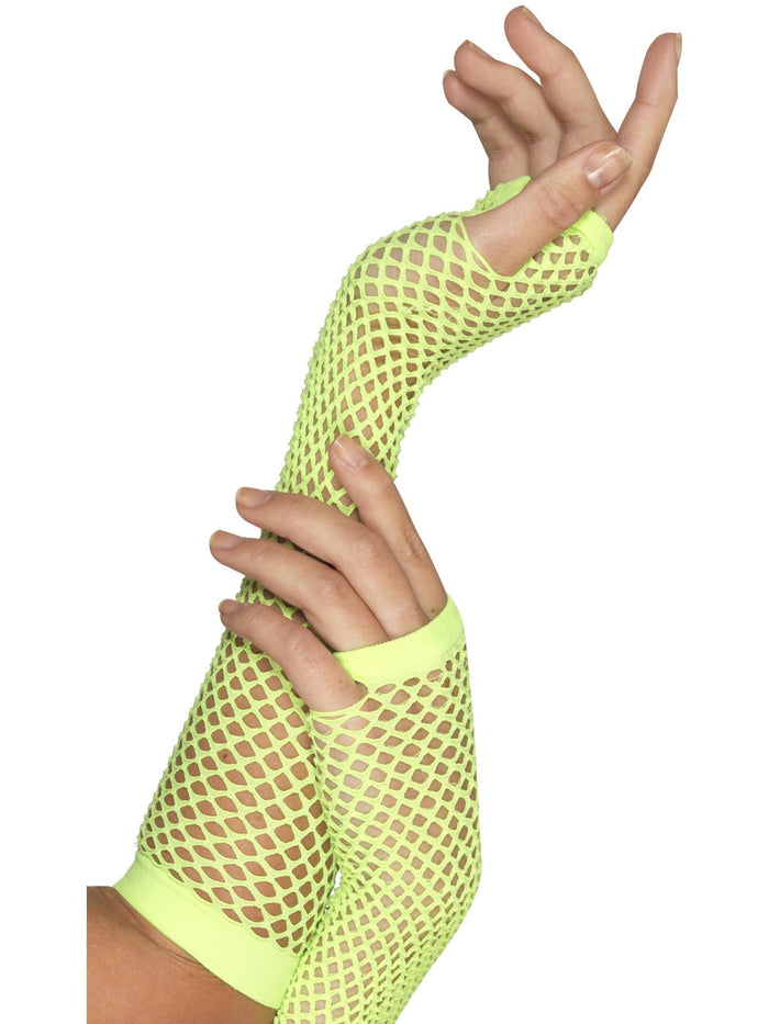 Fishnet Gloves, Neon Green, Long