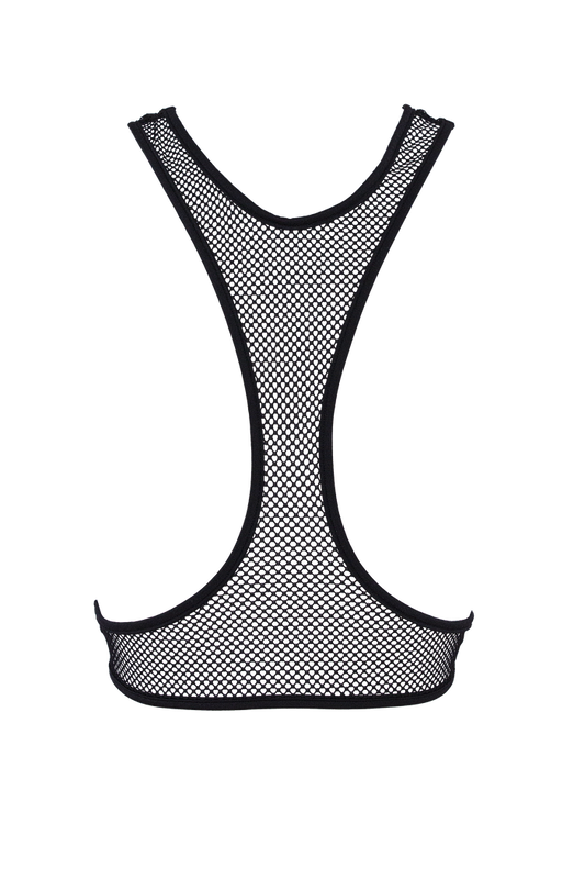 Fishnet Overlay cut-out Camisole / Stretch Fishnet top / BLACK - EXES LINGERIE