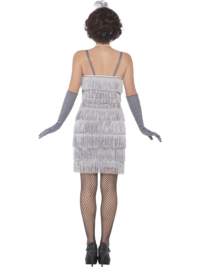 Flapper Costume, Silver, with Short Dress