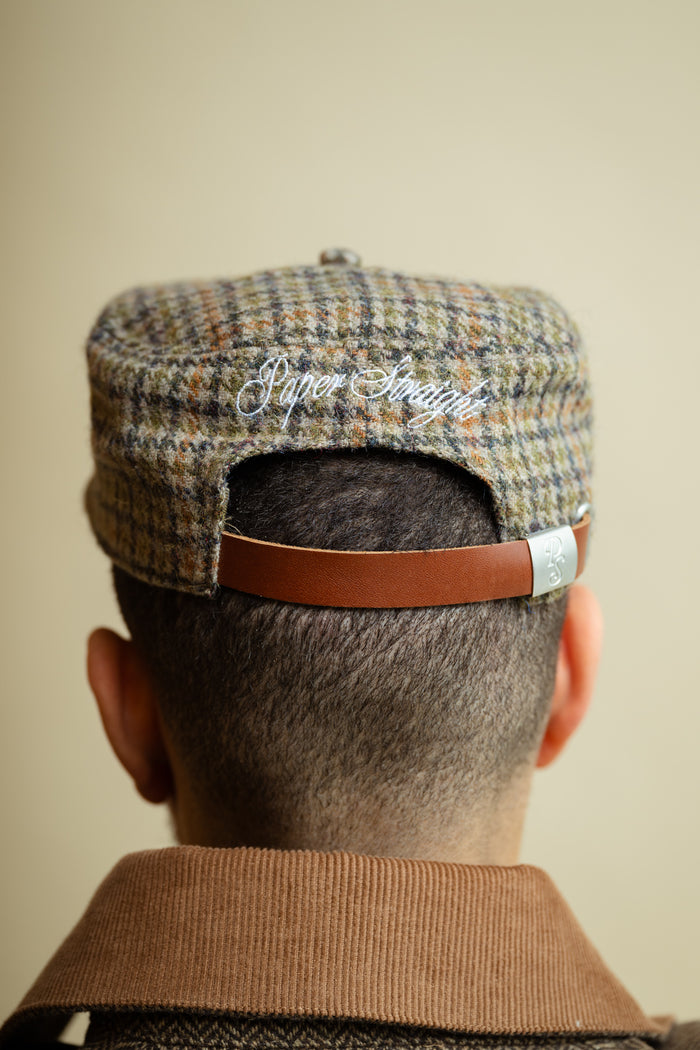 Flat Top Embroidered Cap Houndstooth