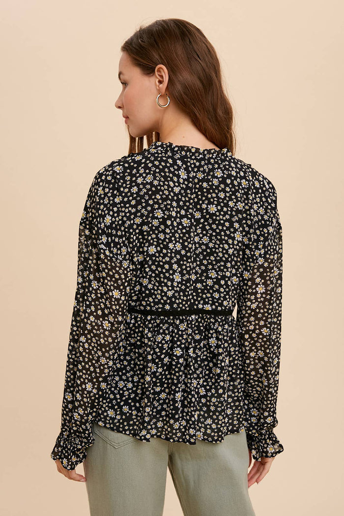 FLORAL TIE NECK BLOUSE