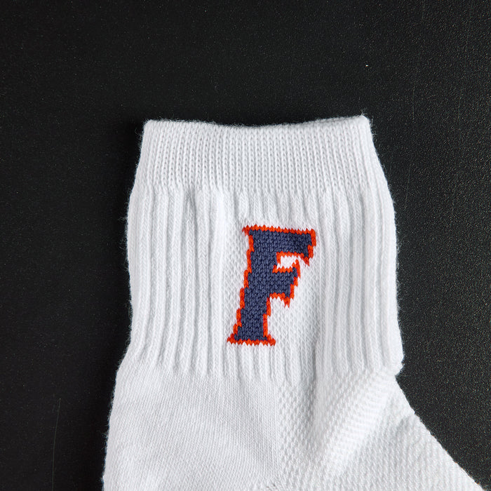 Close-up of the block F on Del Campo Florida Gators Block F golf socks
