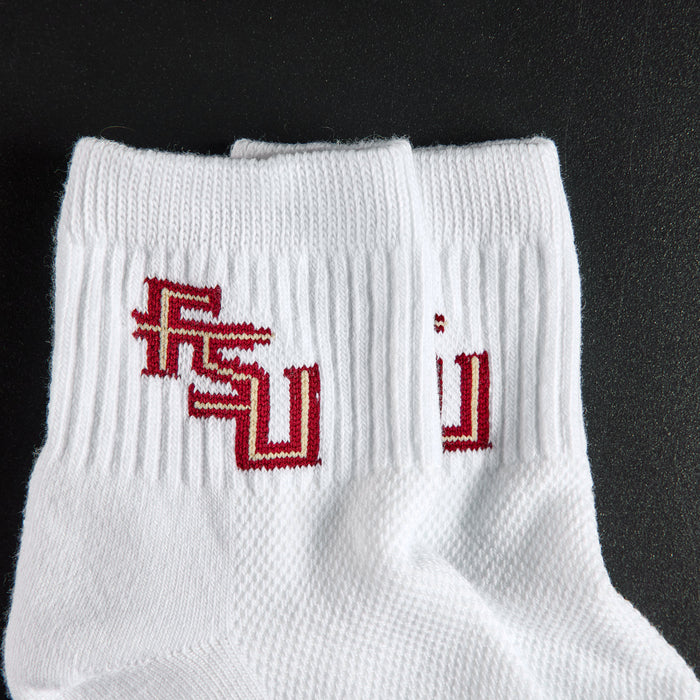 Close-up of the FSU interlock on Del Campo Florida State Pack golf socks