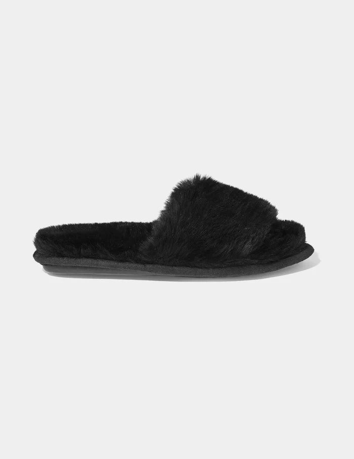 | Fuzzy Slipper shown front-facing against a light gray background | Black
