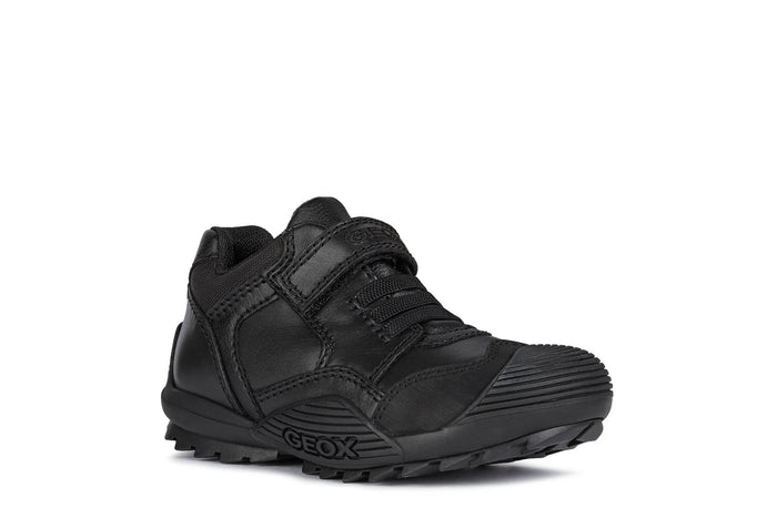 Geox School Shoes | Savage Elastic Velcro | Black Leather