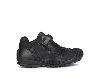 Geox School Shoes | Savage Elastic Velcro | Black Leather