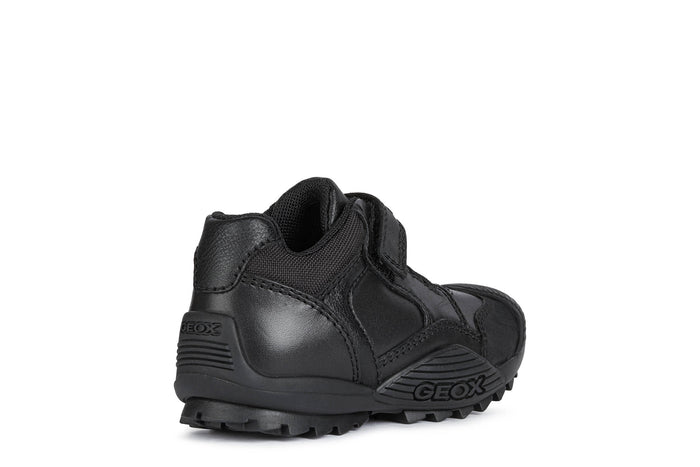 Geox School Shoes | Savage Elastic Velcro | Black Leather