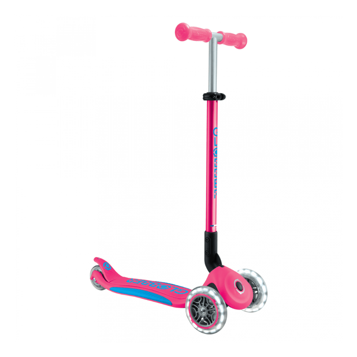 Globber Primo FOLD PLUS LIGHTS Scooter - Fuchsia Pink / Sky Blue