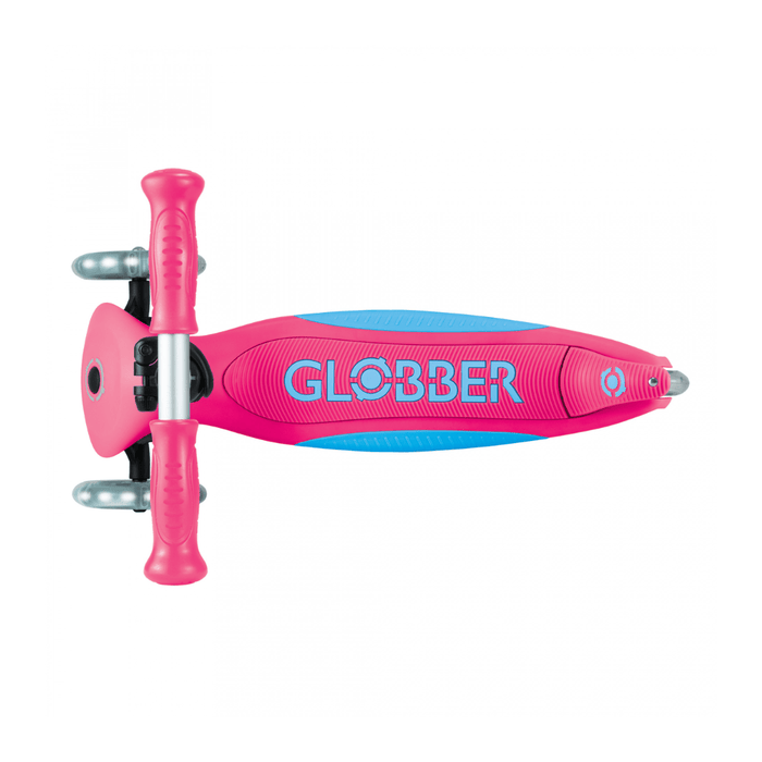 Globber Primo FOLD PLUS LIGHTS Scooter - Fuchsia Pink / Sky Blue