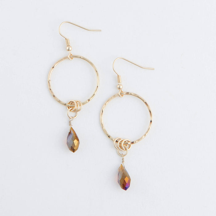 Gold Round Ring Teardrop Earrings