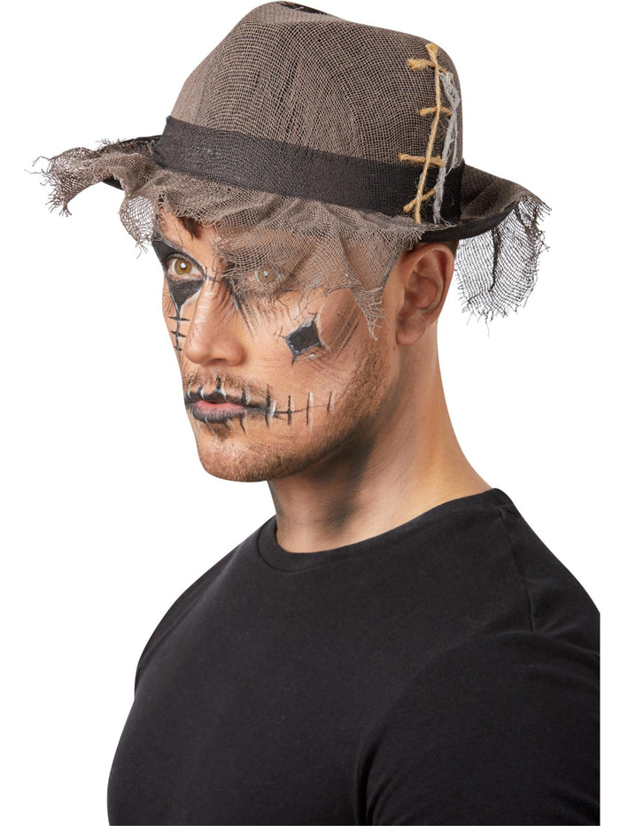 Gothic Distressed Linen Style Trilby Hat, Grey