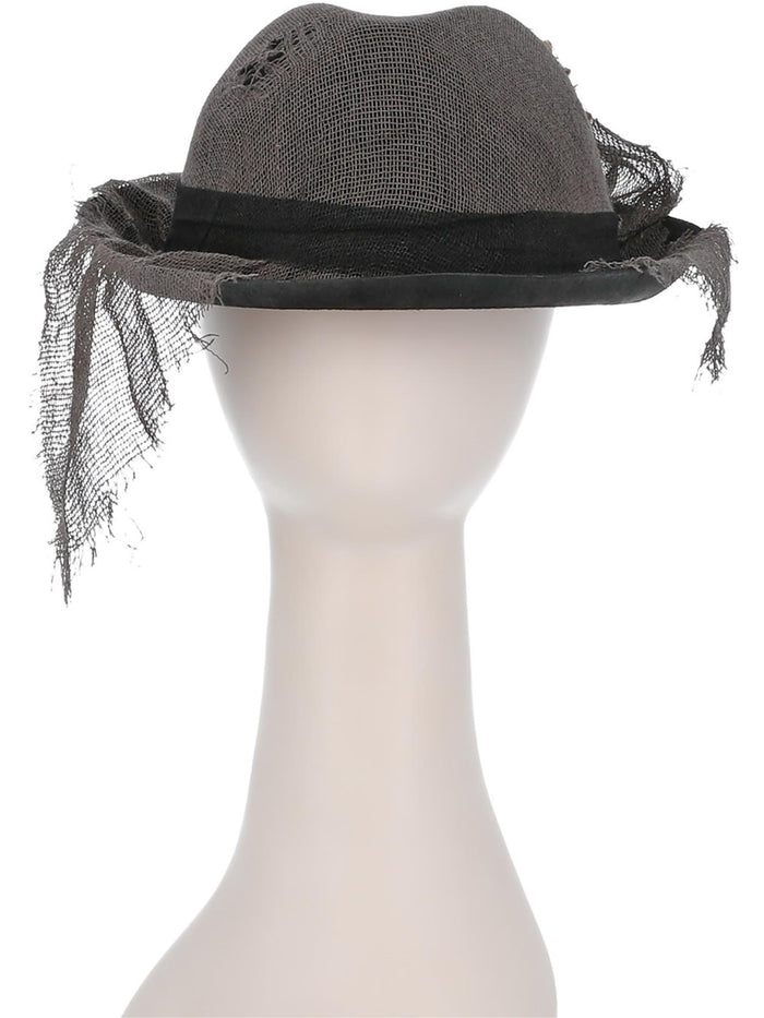 Gothic Distressed Linen Style Trilby Hat, Grey