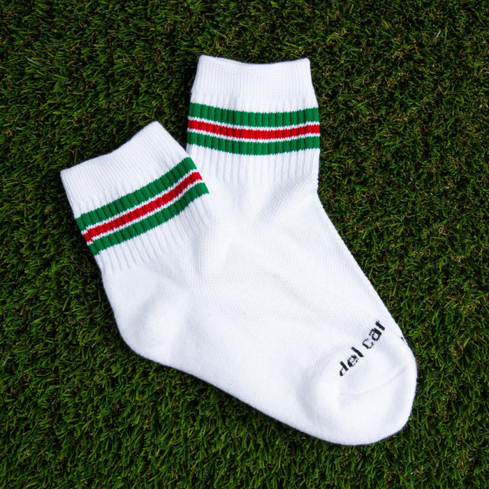 Del Campo Santa Pack golf socks featuring four Christmas designs: Santa Smiley, Rudolph Boys, Christmas Tree, and Christmas Stripe
