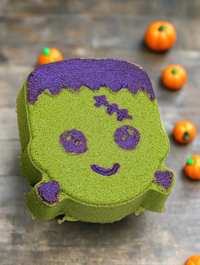 Frankenstein bath bomb painted purple