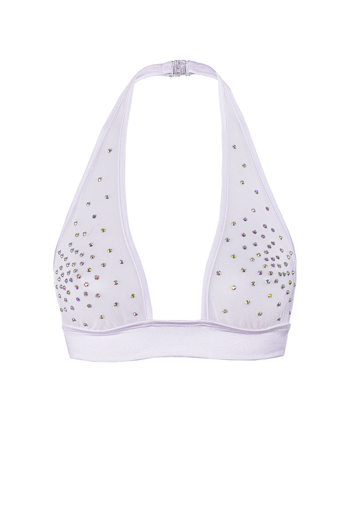 Halter sheer Mesh Crop Top with Crystals / TOP ALEX WHITE,TOPS - EXES LINGERIE