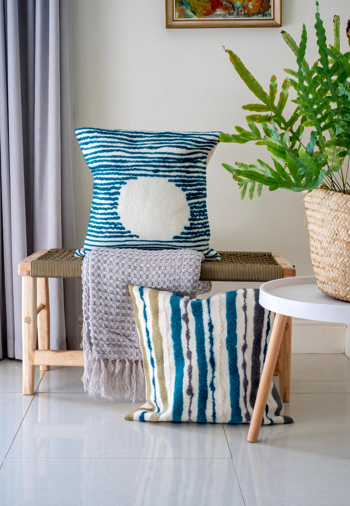 Hand Felted Teal Full Moon Pillow Cover